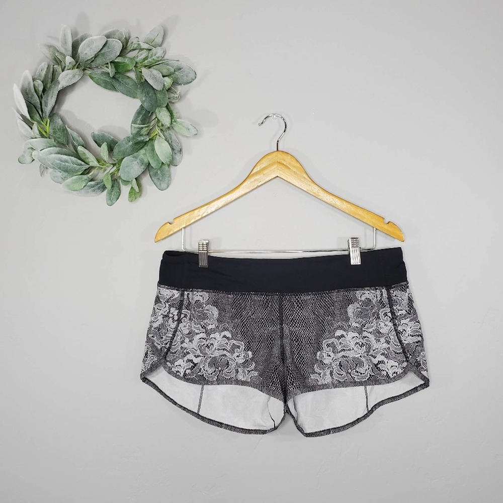 Lululemon Florence Speed Short White Black Lace Running Gym Shorts